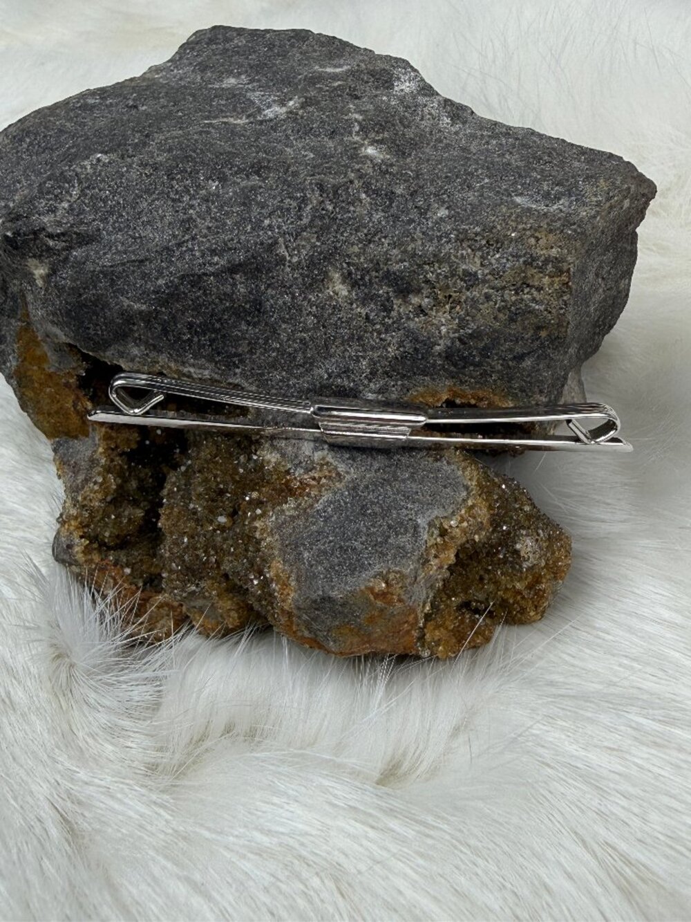 Vintage Silver Tone Curved Tie Collar Clip Bar 2.5"